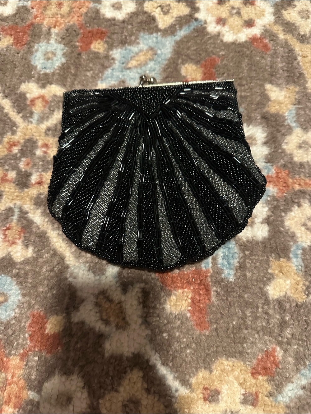 🖤 Black Beaded Shell Clutch Evening Bag Retro Glam Purse - Picture 11 of 12